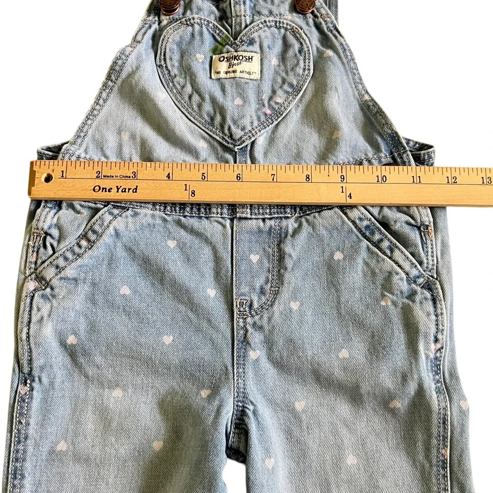 OshKosh Bgosh Toddler Girls 3T Heart Print Pocket Denim Overalls Blue Bibs Kids